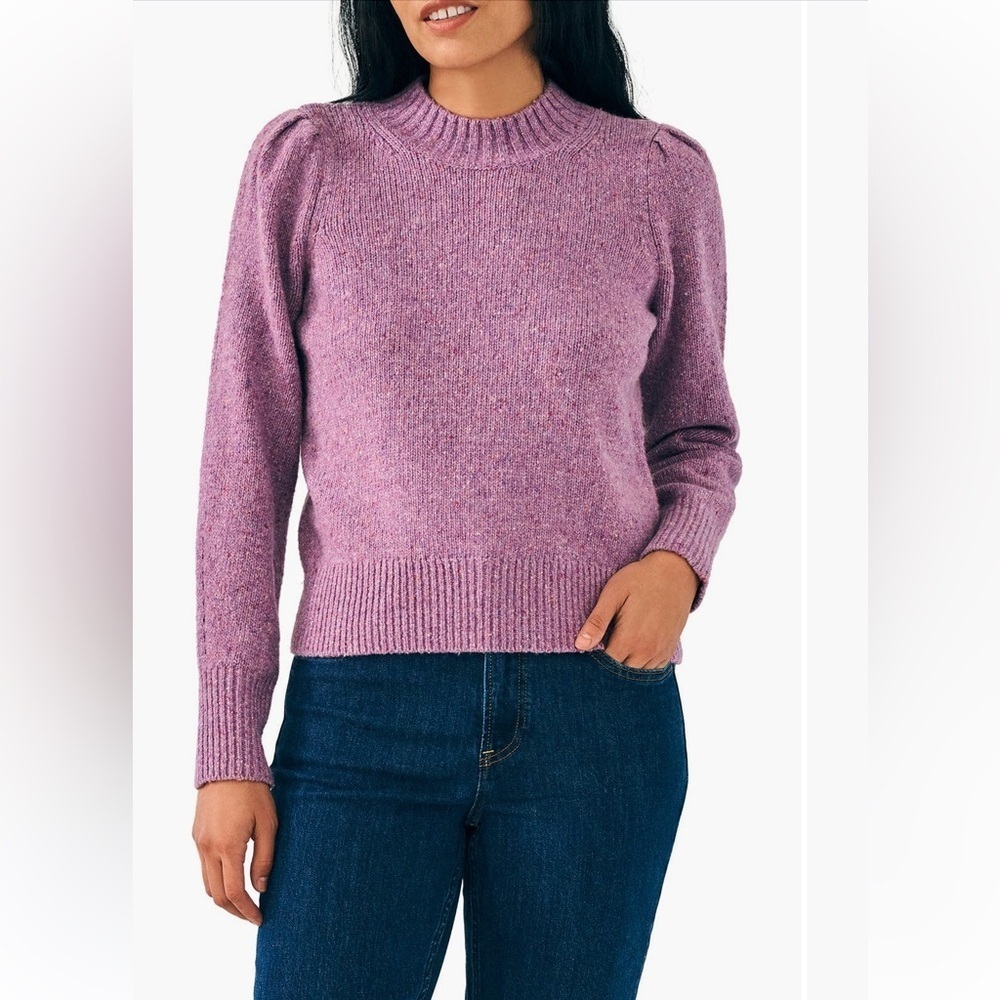 Faherty Boone Merino Wool & Alpaca Blend Sweater Purple Puff Sleeve Women's XXS